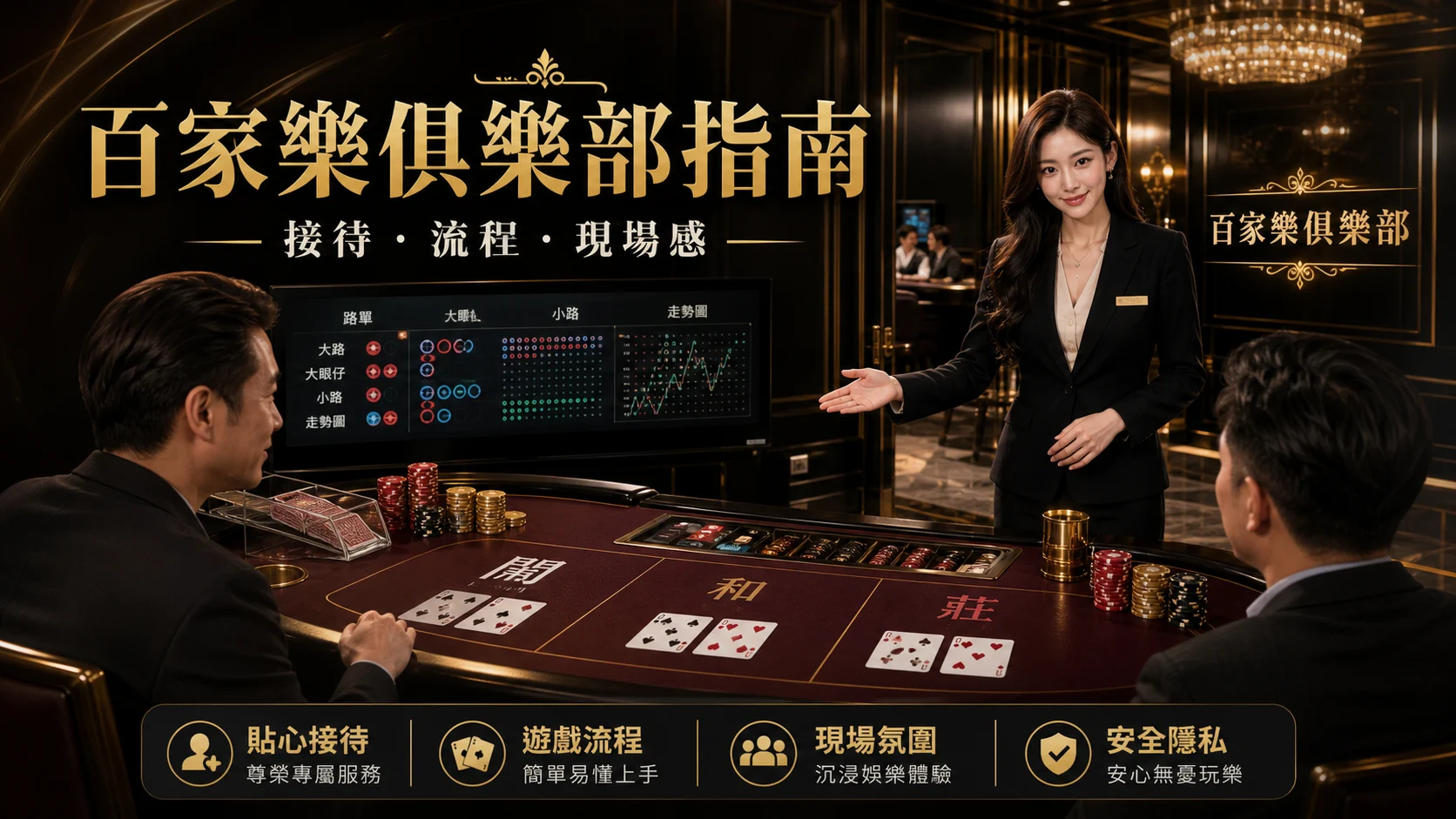 百家樂俱樂部指南黑金主視覺，專業公關接待與現場流程