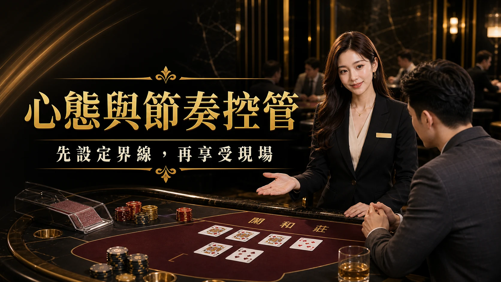 現場百家樂心態與節奏控管黑金主視覺，專業接待提醒先設定界線