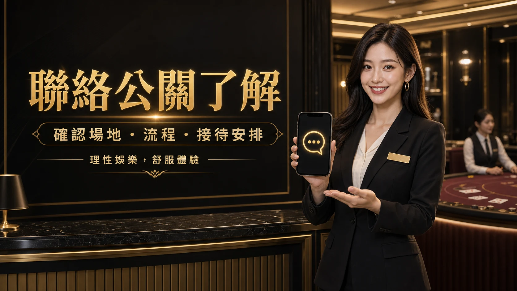 現場百家樂公關接待說明，提醒玩家聯絡公關了解場地流程與接待安排
