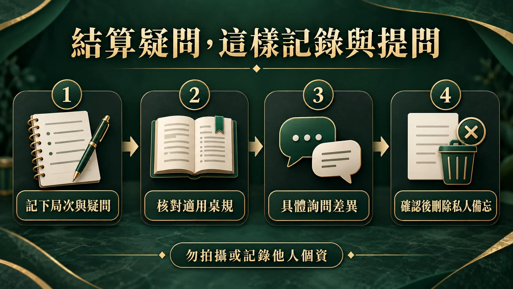 百家樂結算疑問的四層紀錄：我看到、我記得、我不確定、我要核對。